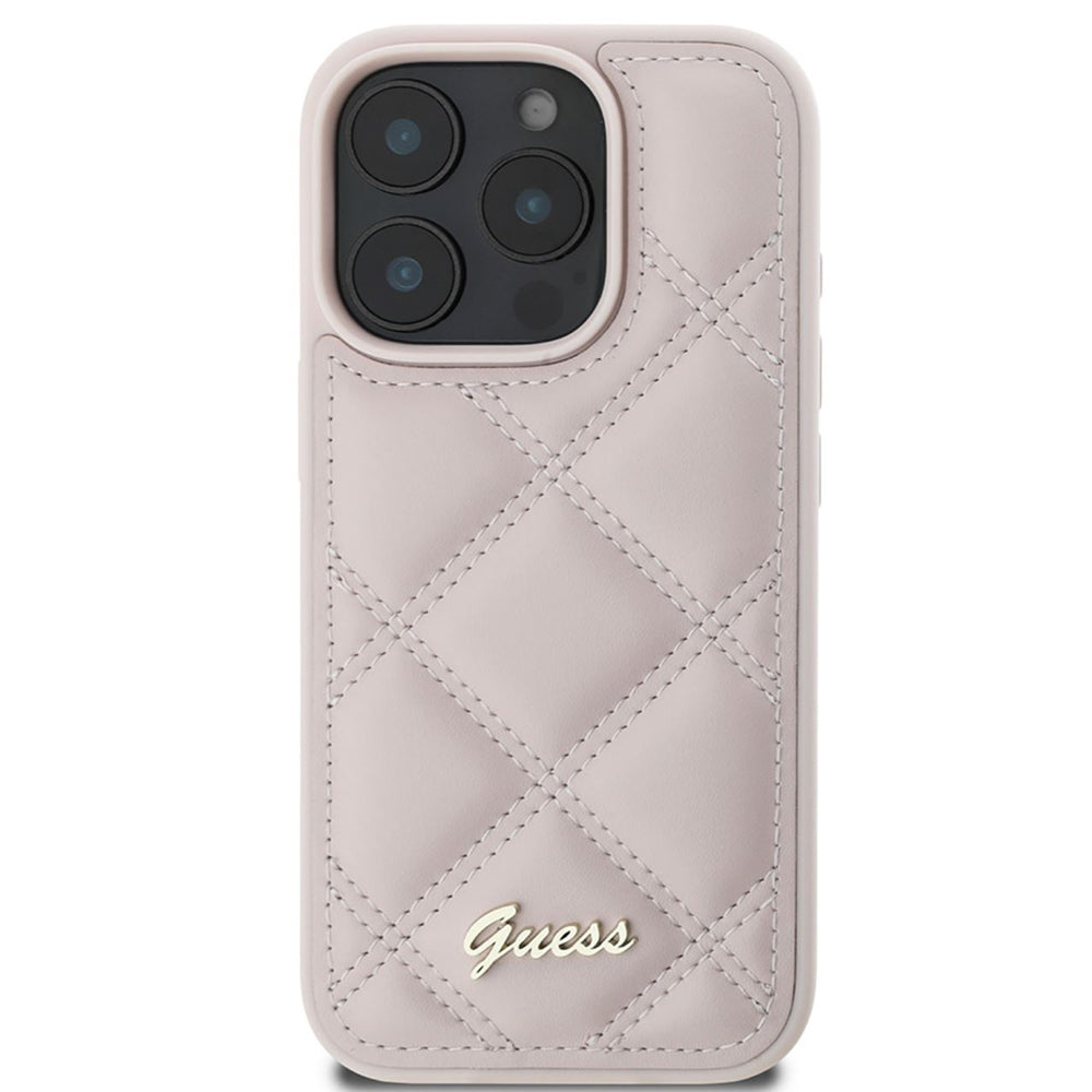 Калъф за Apple iPhone 16 Pro Max, Guess, Quilted Metal Logo, Розов