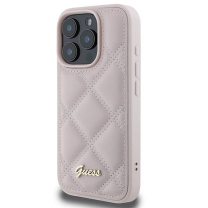 Калъф за Apple iPhone 16 Pro Max, Guess, Quilted Metal Logo, Розов