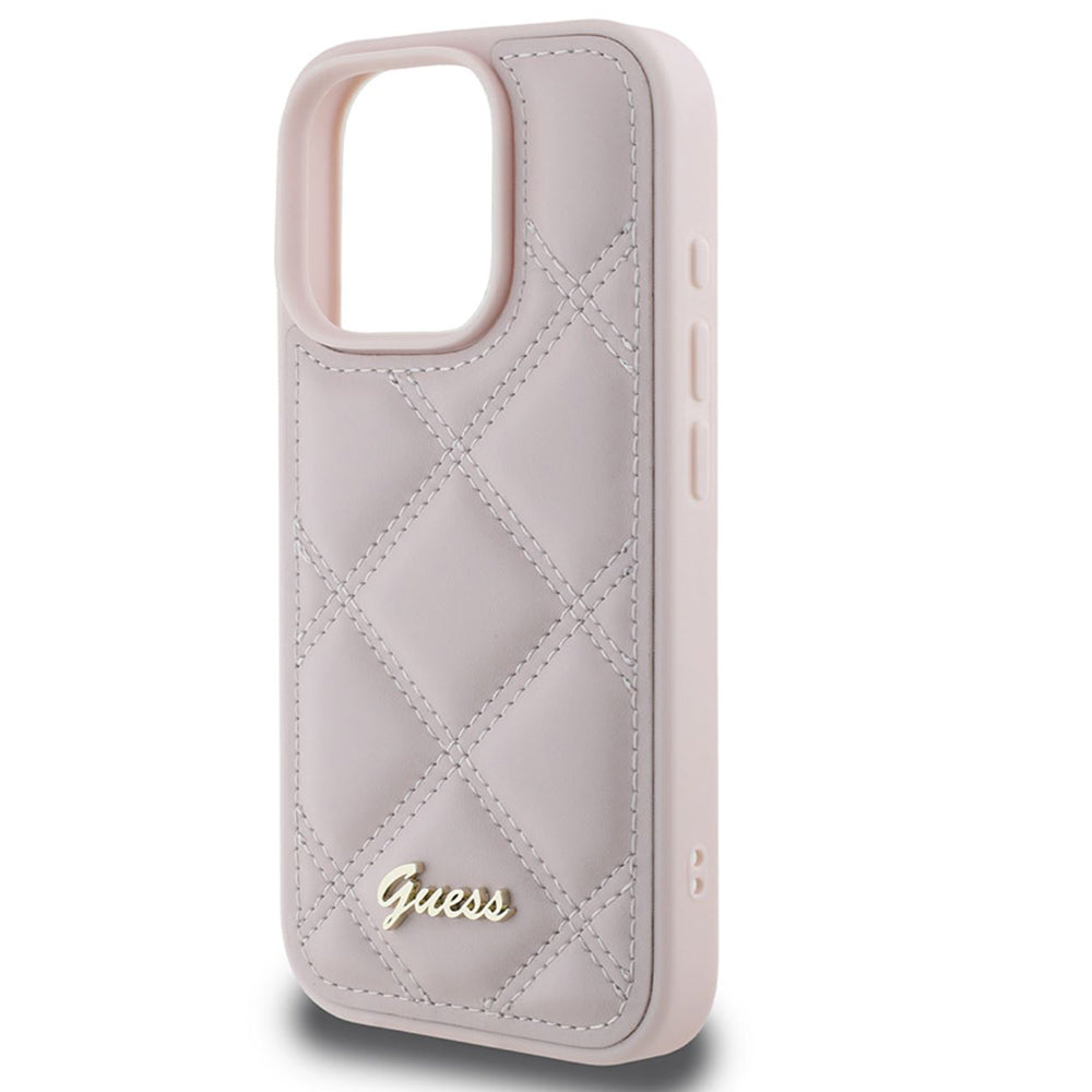 Калъф за Apple iPhone 16 Pro Max, Guess, Quilted Metal Logo, Розов