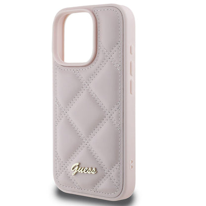 Калъф за Apple iPhone 16 Pro Max, Guess, Quilted Metal Logo, Розов