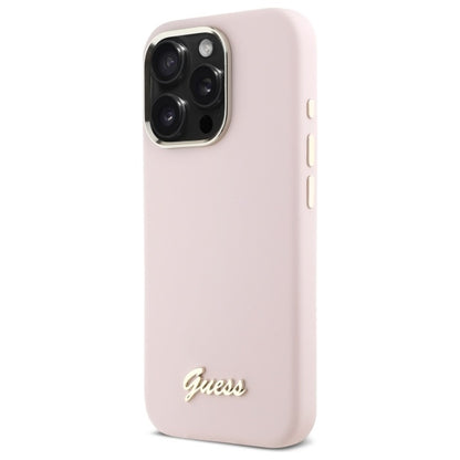 Калъф за Apple iPhone 16 Pro Max, Guess, Script Metal Logo & Frame, Светлорозов