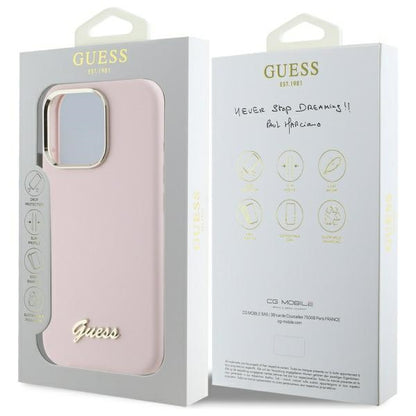 Калъф за Apple iPhone 16 Pro Max, Guess, Script Metal Logo & Frame, Светлорозов