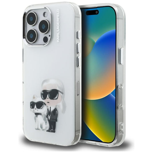 Калъф за Apple iPhone 16 Pro Max, Karl Lagerfeld, IML Aquarelle Logo Karl & Choupette, Бял