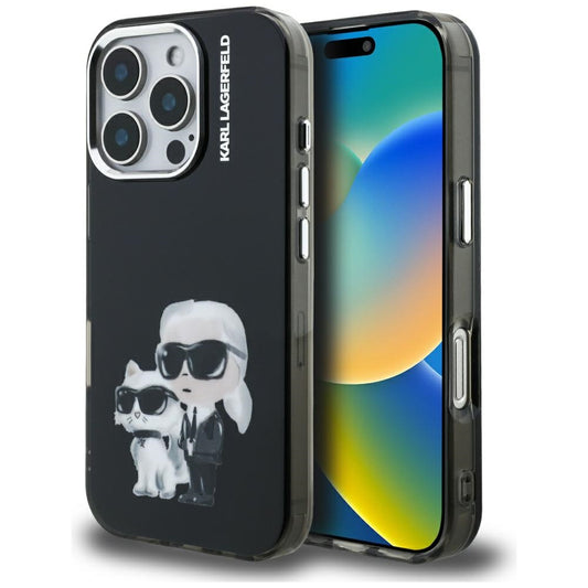 Калъф за Apple iPhone 16 Pro Max, Karl Lagerfeld, IML Aquarelle Logo Karl & Choupette, Черен