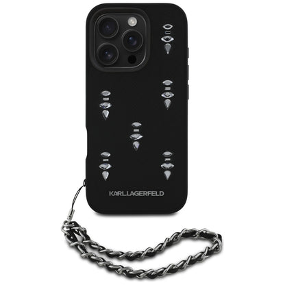 Case for Apple iPhone 16 Pro Max, Karl Lagerfeld, Saffiano Crystals & Charm, Black