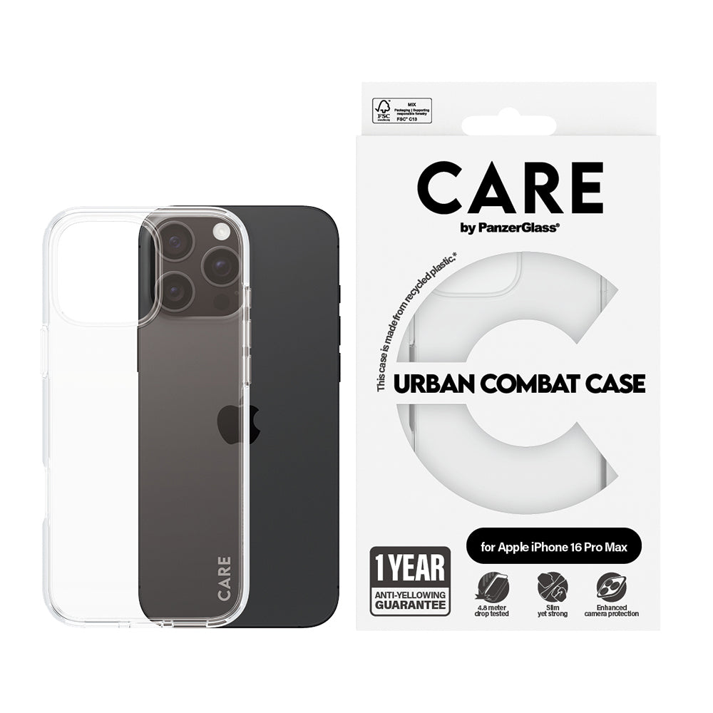 Калъф за Apple iPhone 16 Pro Max, PanzerGlass, Care Urban Combat, Прозрачен