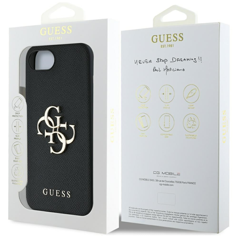 Калъф за Apple iPhone 16e, Guess, 4G Grained Big and Classic Logo, Черен