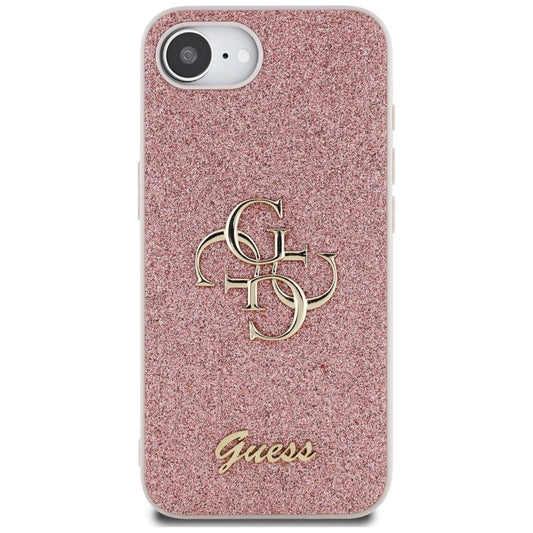Калъф за Apple iPhone 16e, Guess, Fixed Glitter Big 4G, Розов