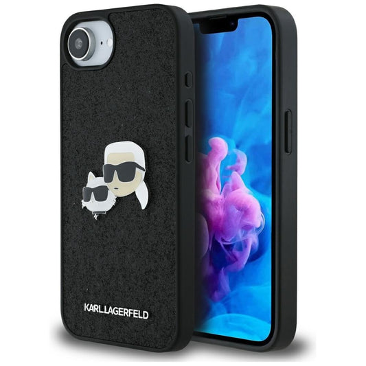 Калъф за Apple iPhone 16e, Karl Lagerfeld, Glitter Fixed Karl & Choupette's Heads, Син
