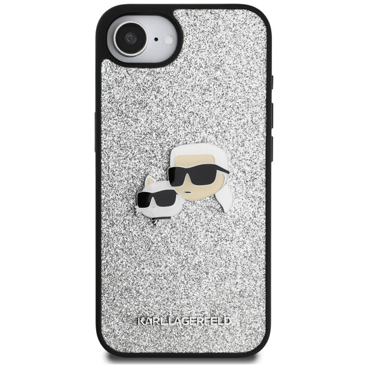 Калъф за Apple iPhone 16e, Karl Lagerfeld, Glitter Fixed Karl & Choupette's Heads, Сребрист