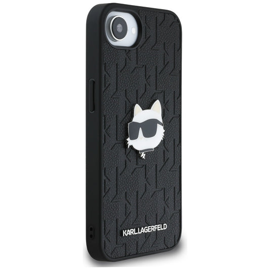 Калъф за Apple iPhone 16e, Karl Lagerfeld, Monogram Choupette's Head, Черен