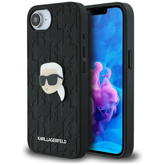 Калъф за Apple iPhone 16e, Karl Lagerfeld, Monogram Karl's Head, Черен