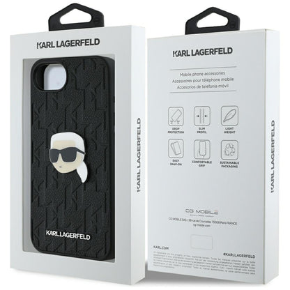 Калъф за Apple iPhone 16e, Karl Lagerfeld, Monogram Karl's Head, Черен