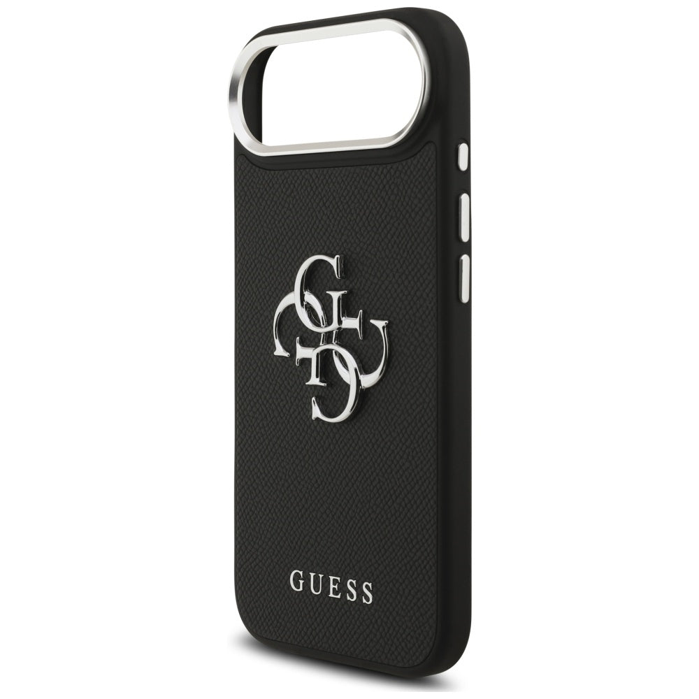 Калъф за Apple iPhone 17 Air, Guess, 4G Grained Big and Classic Logo, Черно Сребрист