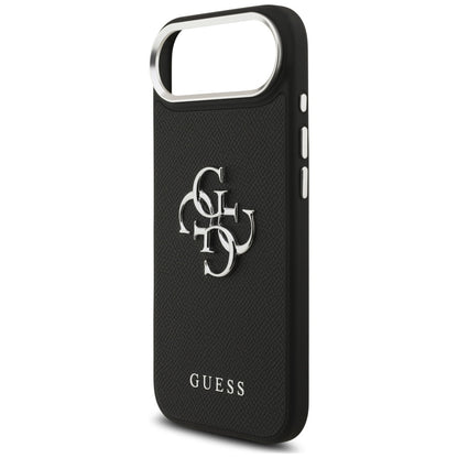 Калъф за Apple iPhone 17 Air, Guess, 4G Grained Big and Classic Logo, Черно Сребрист