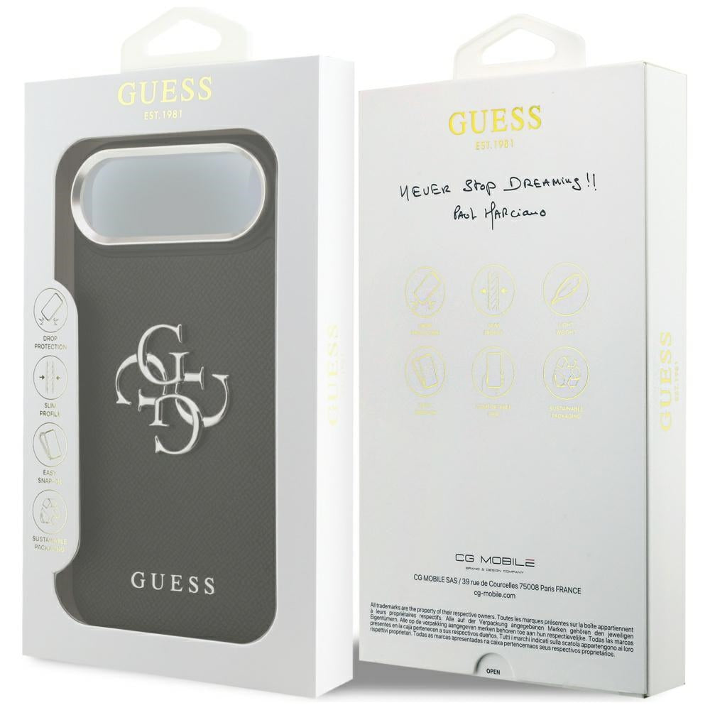 Калъф за Apple iPhone 17 Air, Guess, 4G Grained Big and Classic Logo, Черно Сребрист