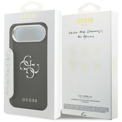 Калъф за Apple iPhone 17 Air, Guess, 4G Grained Big and Classic Logo, Черно Сребрист