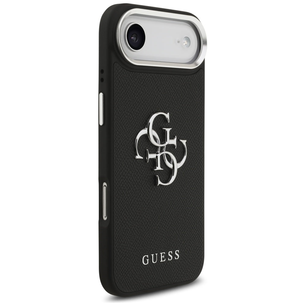 Калъф за Apple iPhone 17 Air, Guess, 4G Grained Big and Classic Logo, Черно Сребрист