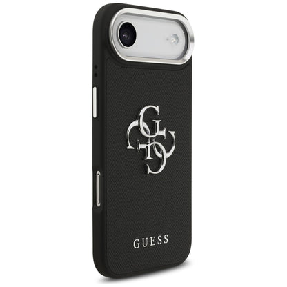 Калъф за Apple iPhone 17 Air, Guess, 4G Grained Big and Classic Logo, Черно Сребрист