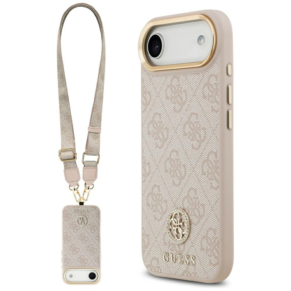 Калъф за Apple iPhone 17 Air, Guess, 4G Strass Logo and Big Strap, Розов