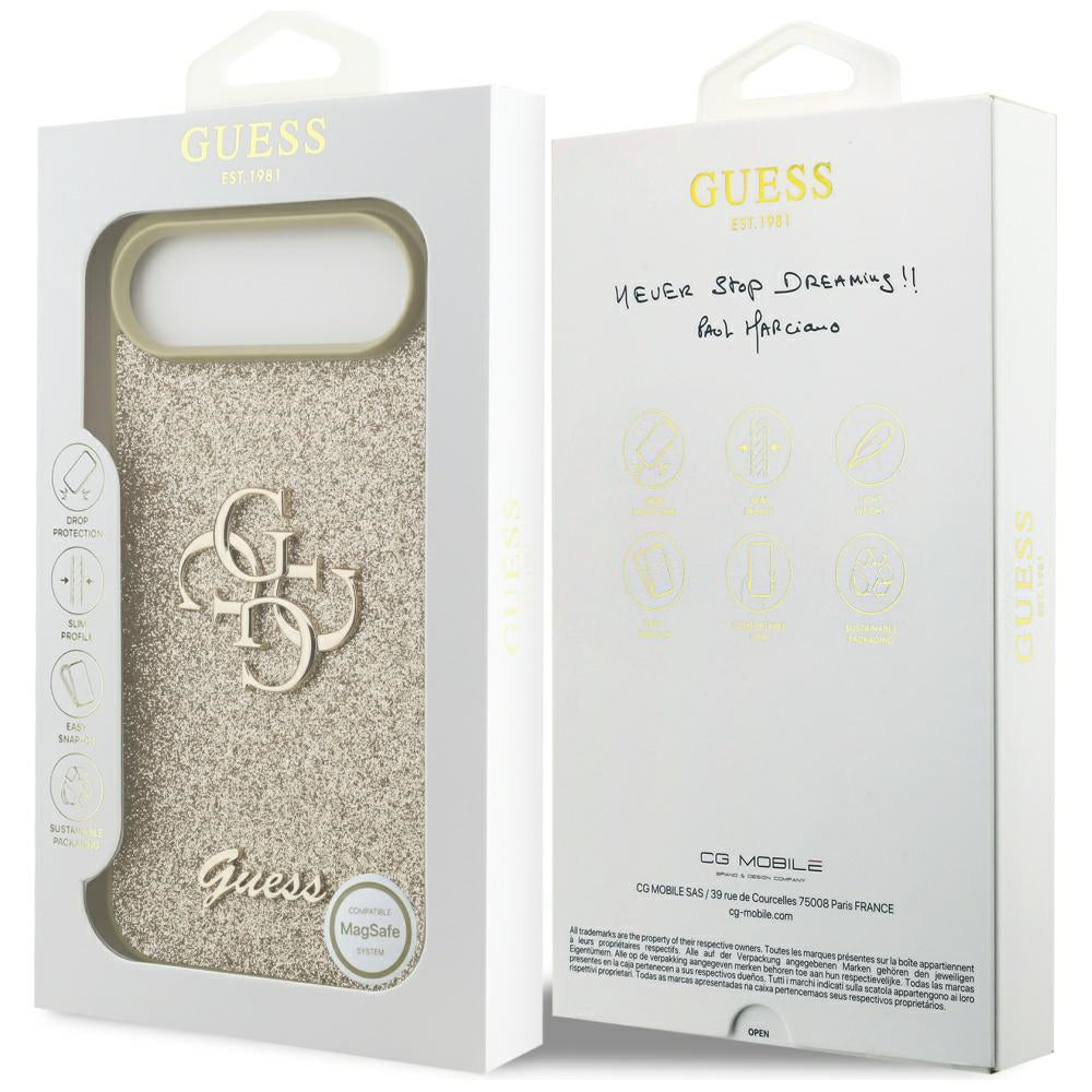 Калъф за Apple iPhone 17 Air, Guess, Fixed Glitter Big 4G, Златист