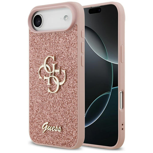Калъф за Apple iPhone 17 Air, Guess, Fixed Glitter Big 4G, Розов