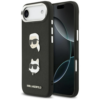 Калъф за Apple iPhone 17 Air, Karl Lagerfeld, Grained Karl & Choupette's Heads Pins and Logo, Черен