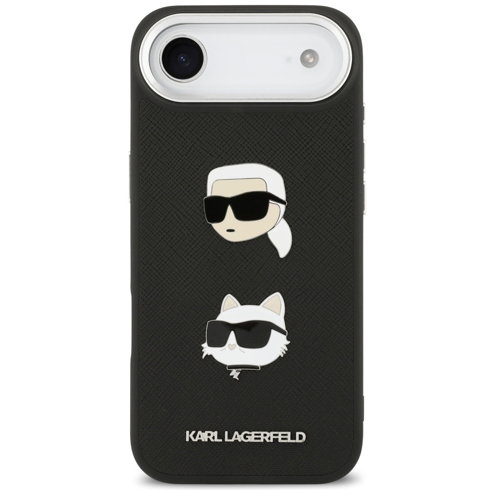 Калъф за Apple iPhone 17 Air, Karl Lagerfeld, Grained Karl & Choupette's Heads Pins and Logo, Черен