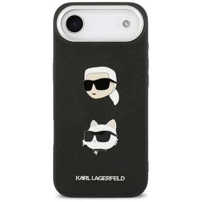 Калъф за Apple iPhone 17 Air, Karl Lagerfeld, Grained Karl & Choupette's Heads Pins and Logo, Черен