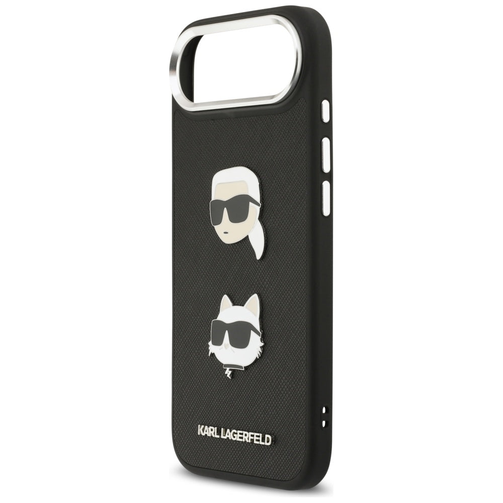 Калъф за Apple iPhone 17 Air, Karl Lagerfeld, Grained Karl & Choupette's Heads Pins and Logo, Черен
