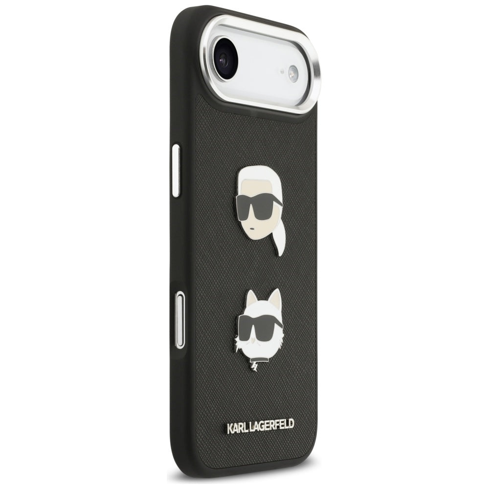 Калъф за Apple iPhone 17 Air, Karl Lagerfeld, Grained Karl & Choupette's Heads Pins and Logo, Черен