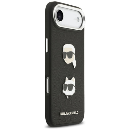 Калъф за Apple iPhone 17 Air, Karl Lagerfeld, Grained Karl & Choupette's Heads Pins and Logo, Черен