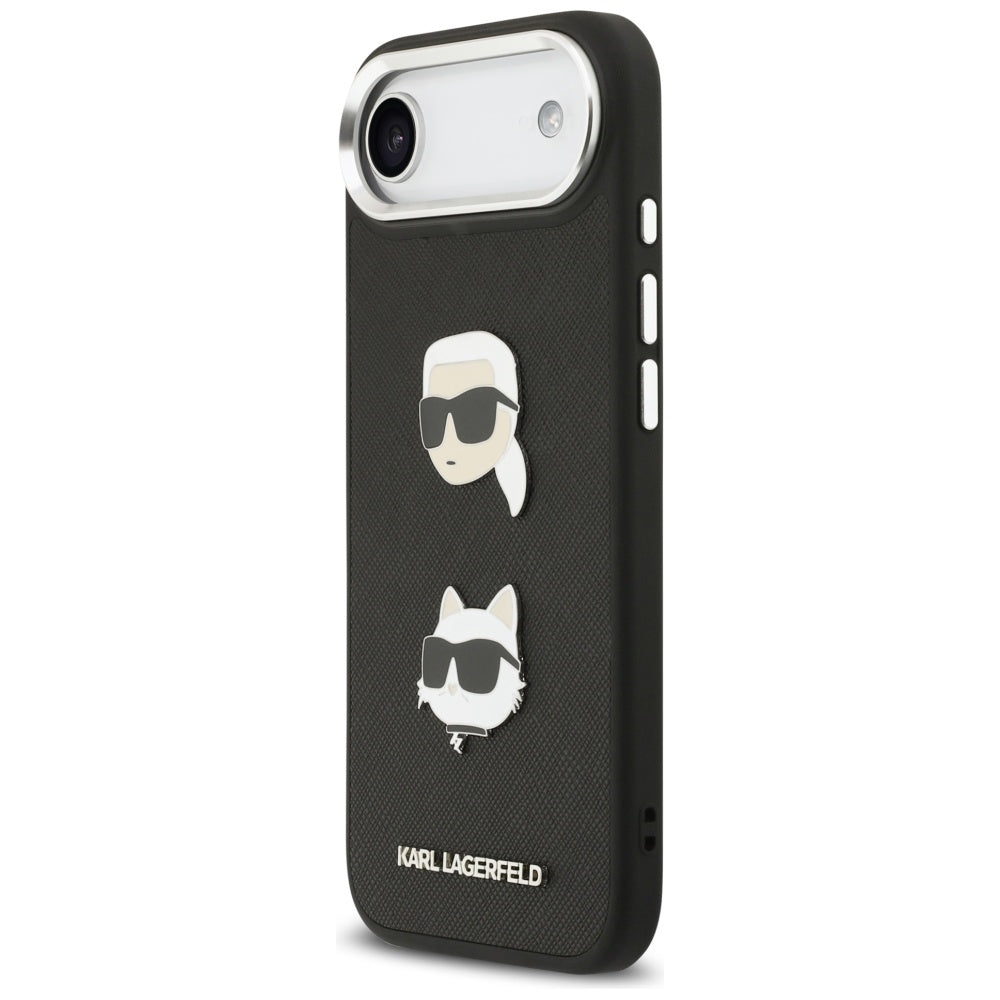 Калъф за Apple iPhone 17 Air, Karl Lagerfeld, Grained Karl & Choupette's Heads Pins and Logo, Черен