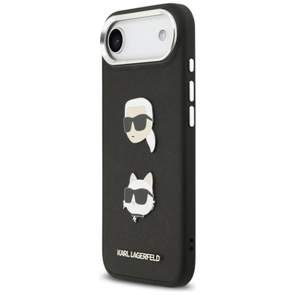 Калъф за Apple iPhone 17 Air, Karl Lagerfeld, Grained Karl & Choupette's Heads Pins and Logo, Черен