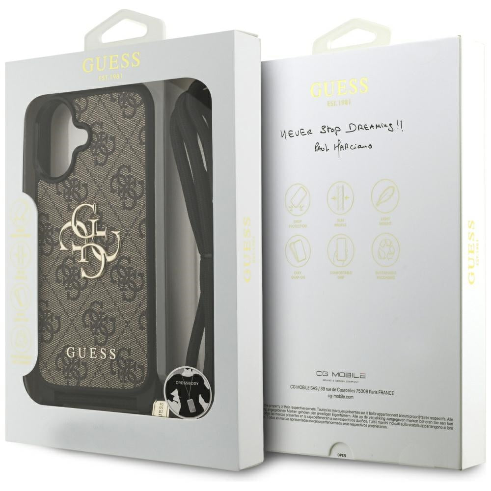 Калъф за Apple iPhone 17, Guess, 4G CBDY Big Logo with Cord Strap, Кафяв