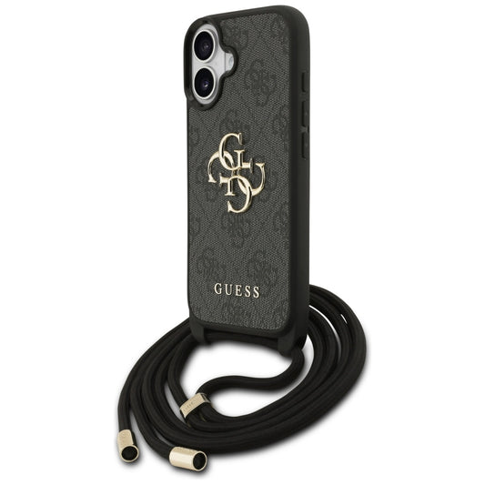 Калъф за Apple iPhone 17, Guess, 4G CBDY Big Logo with Cord Strap, Черен