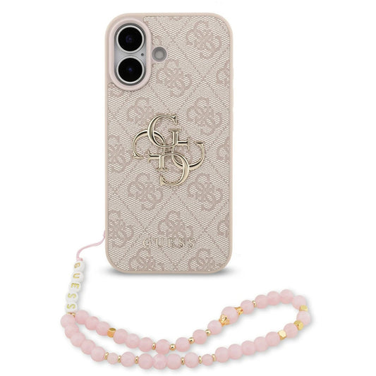 Калъф за Apple iPhone 17, Guess, 4G Classic Logo with Strap, Розов