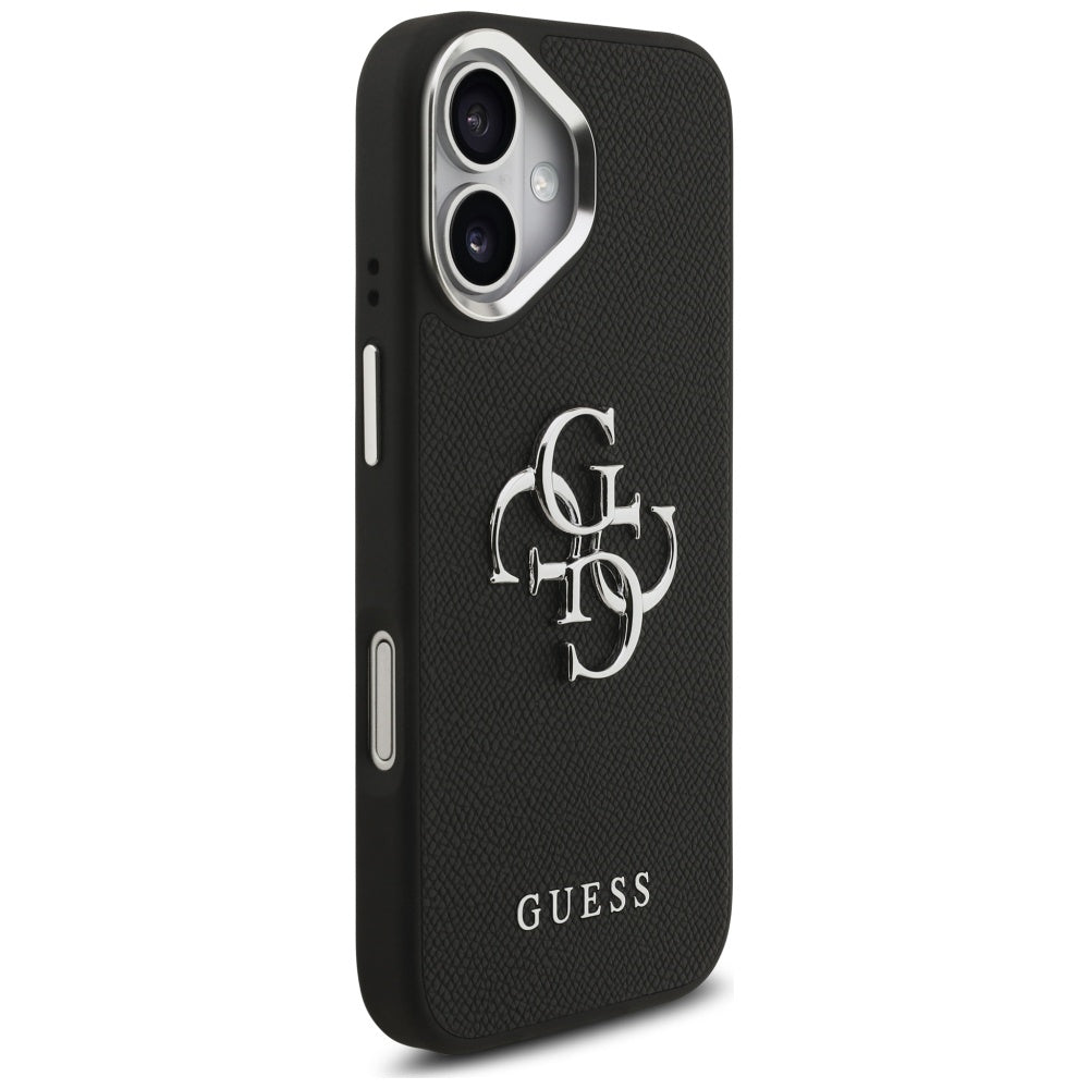 Калъф за Apple iPhone 17, Guess, 4G Grained Big and Classic Logo, Черно Сребрист