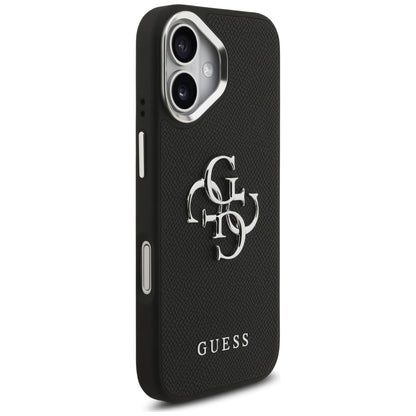 Калъф за Apple iPhone 17, Guess, 4G Grained Big and Classic Logo, Черно Сребрист