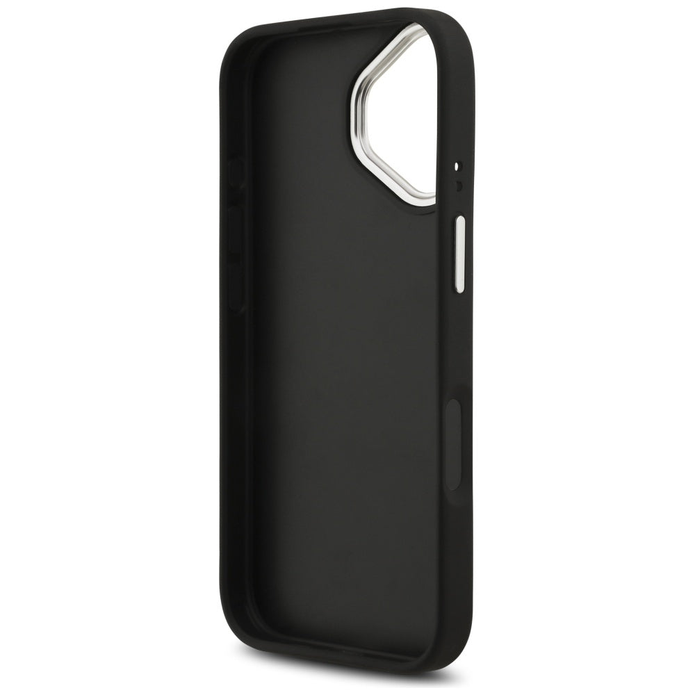 Калъф за Apple iPhone 17, Guess, 4G Grained Big and Classic Logo, Черно Сребрист