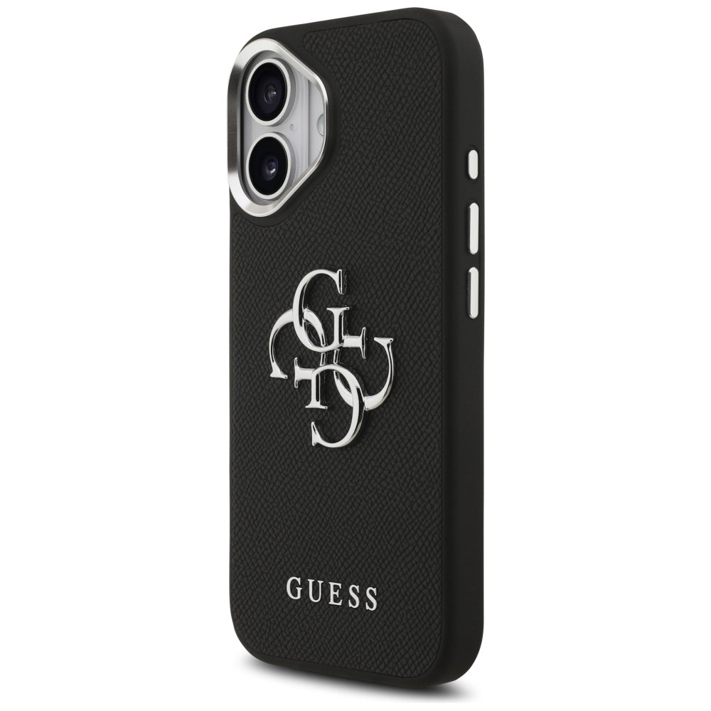 Калъф за Apple iPhone 17, Guess, 4G Grained Big and Classic Logo, Черно Сребрист