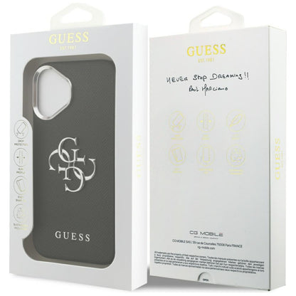 Калъф за Apple iPhone 17, Guess, 4G Grained Big and Classic Logo, Черно Сребрист