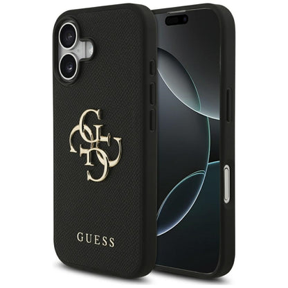 Калъф за Apple iPhone 17, Guess, 4G Grained Big and Classic Logo, Черен