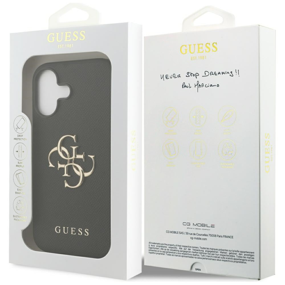 Калъф за Apple iPhone 17, Guess, 4G Grained Big and Classic Logo, Черен