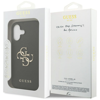 Калъф за Apple iPhone 17, Guess, 4G Grained Big and Classic Logo, Черен
