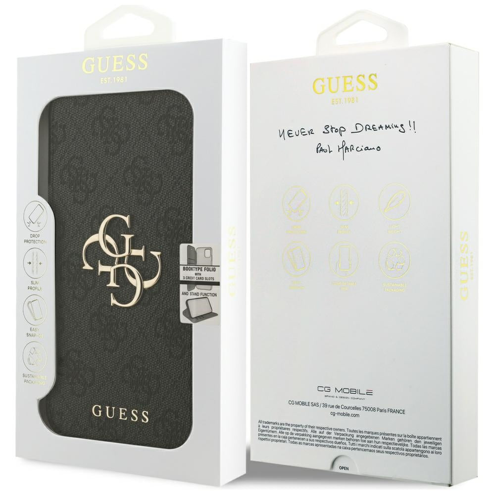 Калъф за Apple iPhone 17, Guess, 4G Metal Logo, Черен
