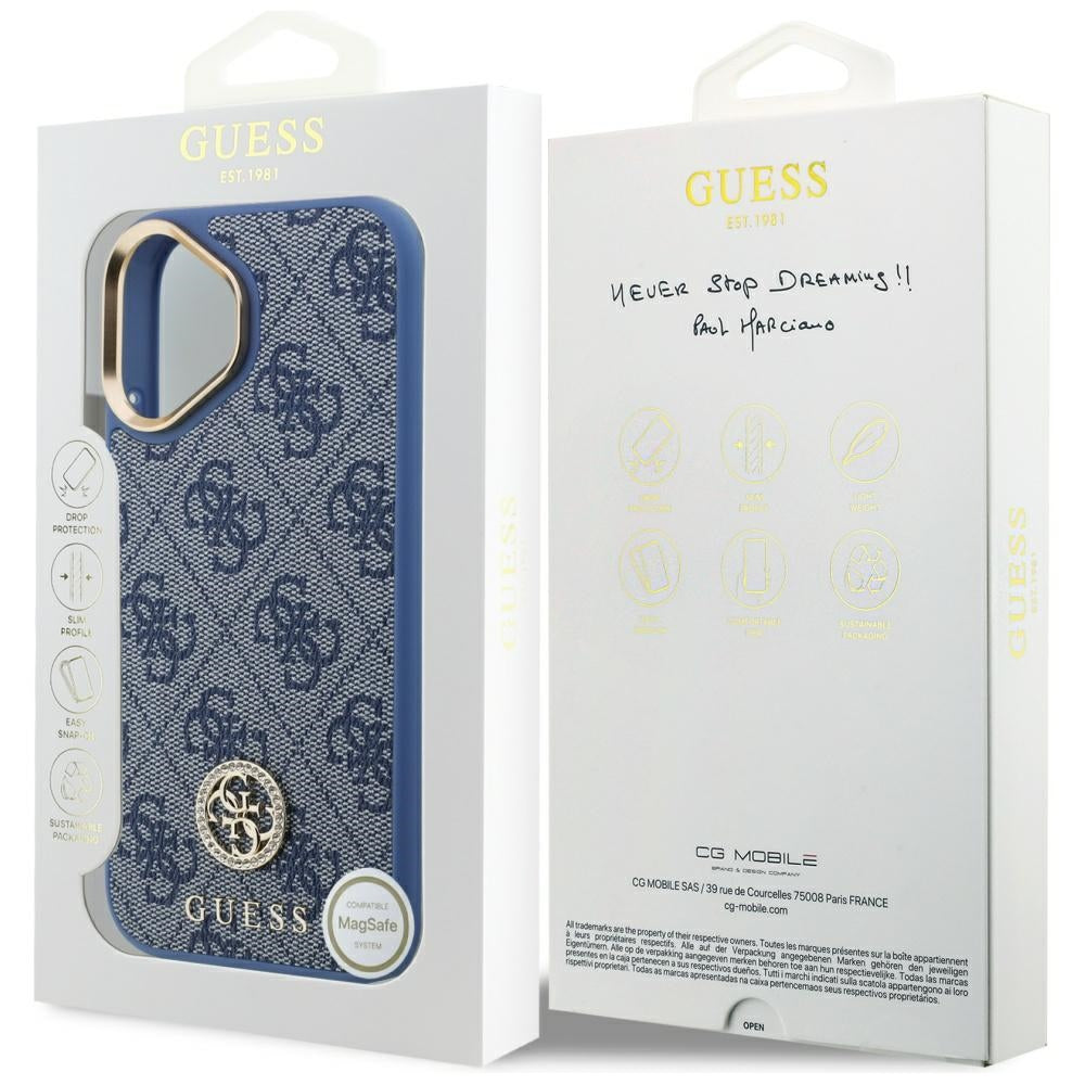 Калъф за Apple iPhone 17, Guess, 4G Strass Logo, Син