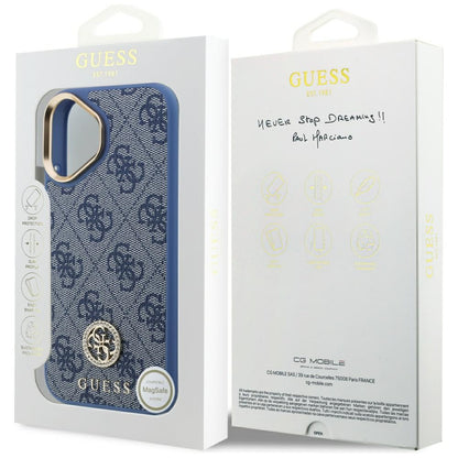 Калъф за Apple iPhone 17, Guess, 4G Strass Logo, Син