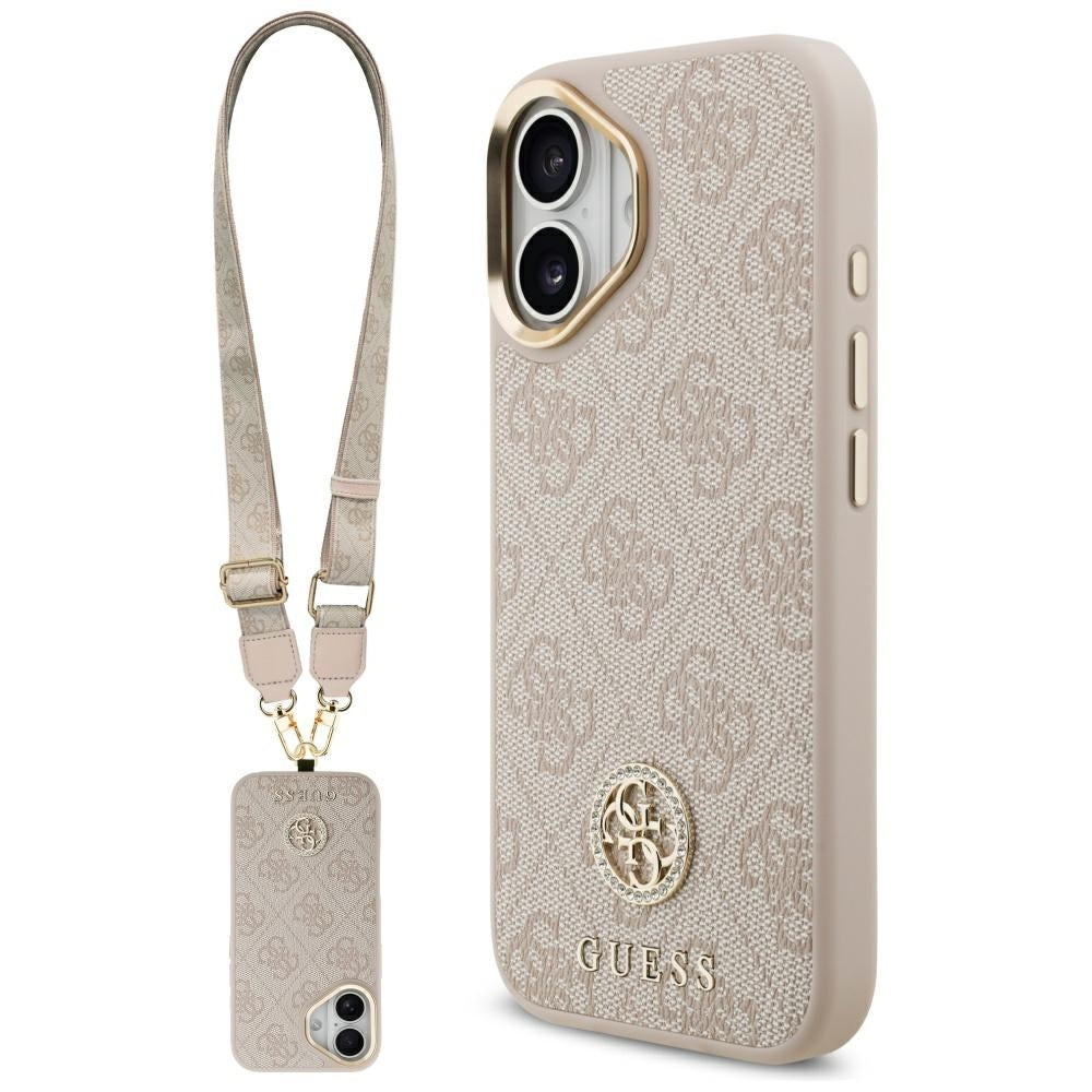 Калъф за Apple iPhone 17, Guess, 4G Strass Logo and Big Strap, Розов