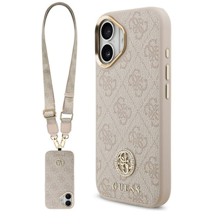 Калъф за Apple iPhone 17, Guess, 4G Strass Logo and Big Strap, Розов